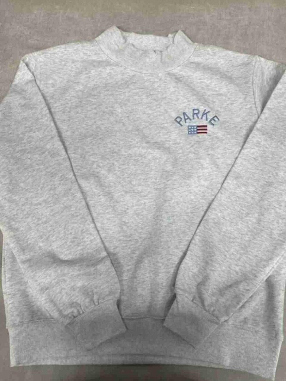 PARKE Mock Neck Sweatshirt Heather Gray Embroidered Logo 🇺🇸